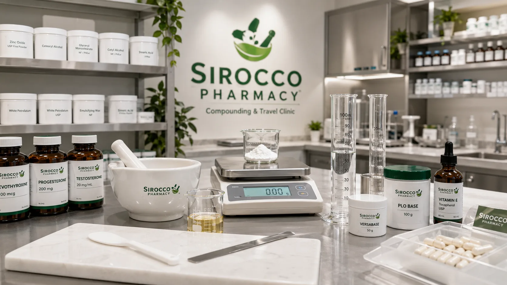 Compounding preparation area at Sirocco Pharmacy in Calgary