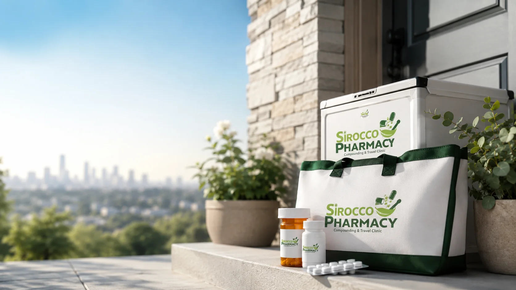 Sirocco Pharmacy prescription delivery package at a Calgary home