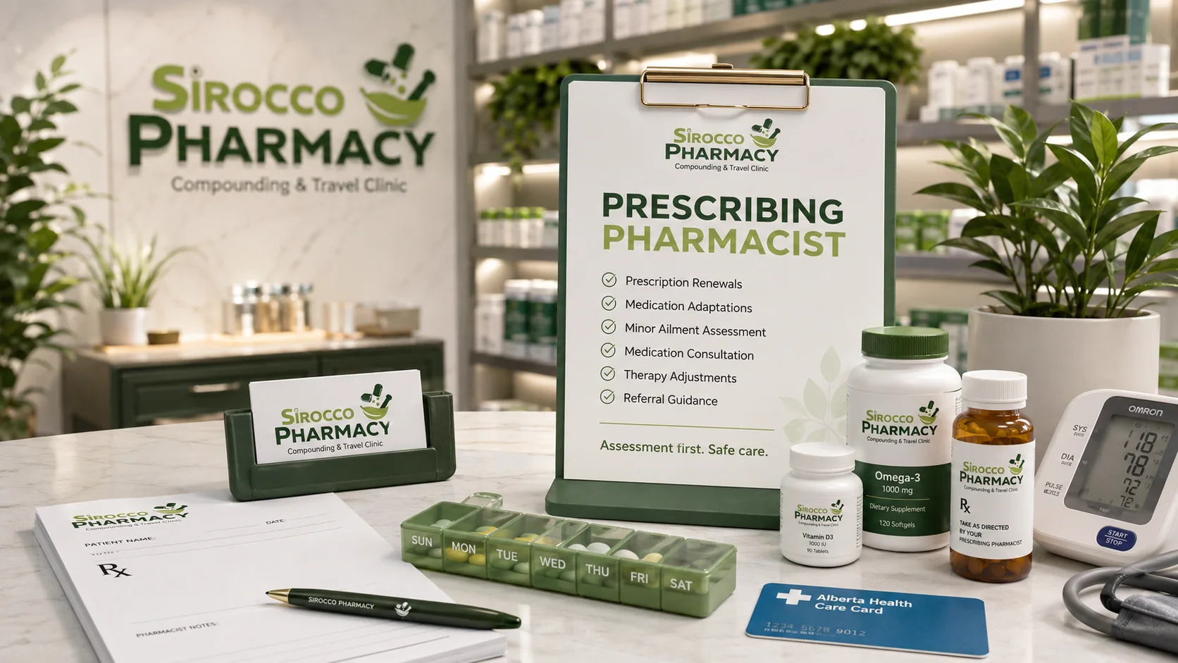 Prescribing pharmacist services and medication assessment at Sirocco Pharmacy in Calgary